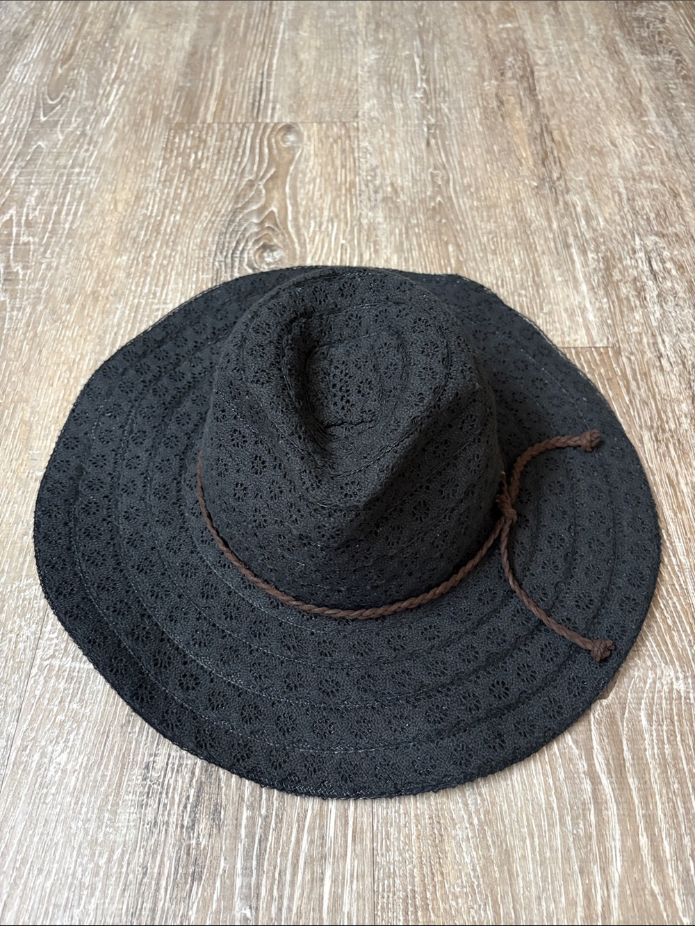 Free People Western Black Crochet Wide-Brim Sun Hat